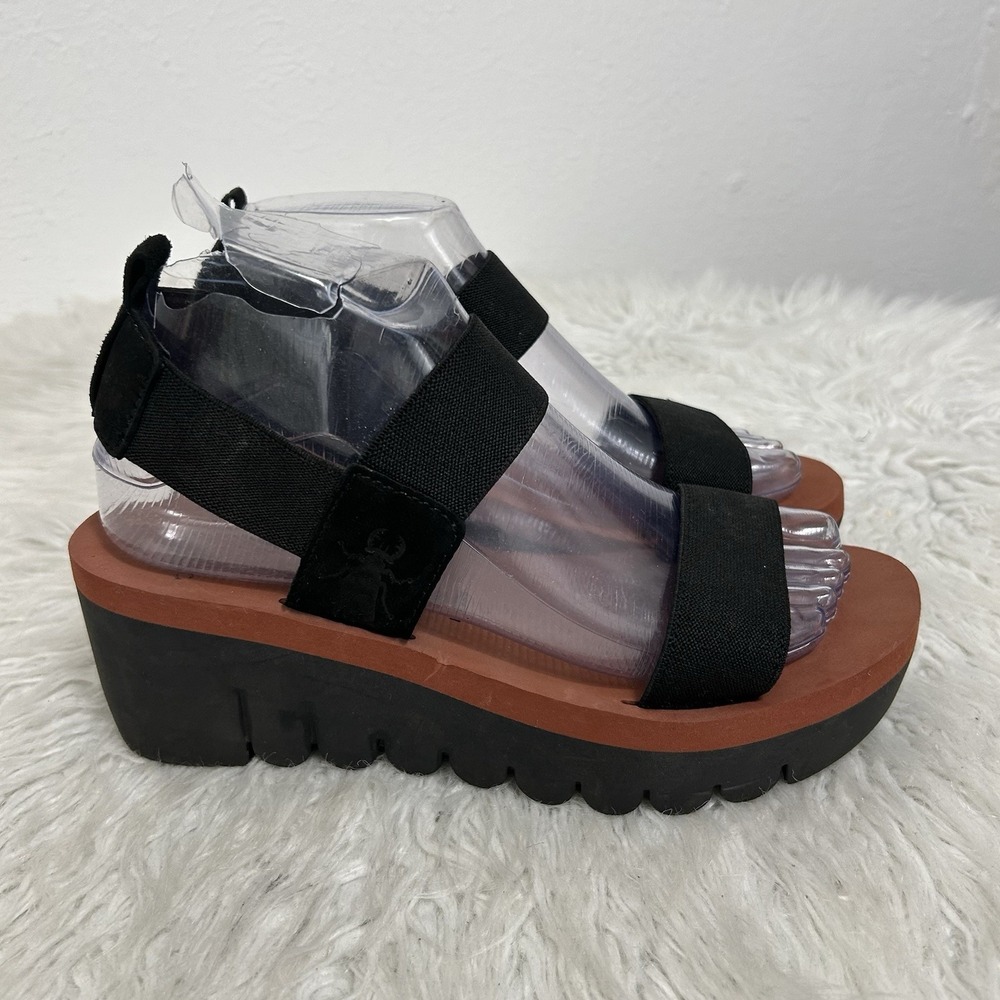 Fly London Yaci Elasticated  Sling Back Wedge Strappy Sandal Size EU 38 US 7.5-8